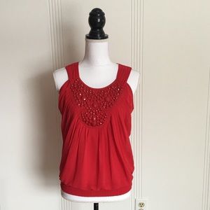 Small Cache Red Beaded Accent Tank Top